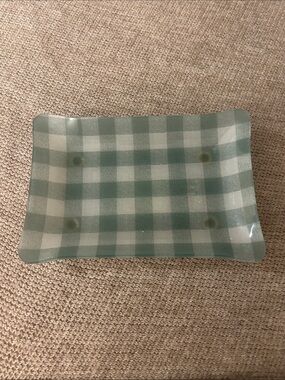 Wamsutta Vintage Green Gingham Plastic Soap Dish / Gently Used